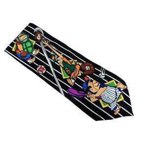 Hanna Barbera Fred Flintstone Necktie 1993 Baseball Bedrock Boulders Black Tie
